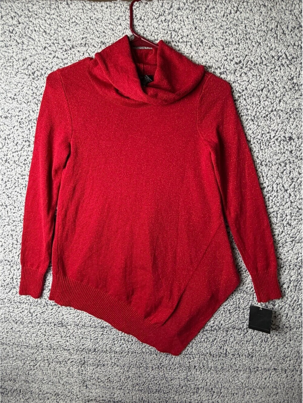 Alfani Petite Womens P/S Red Metallic Cowl Neck Asymmetrical Sweater NWT $69